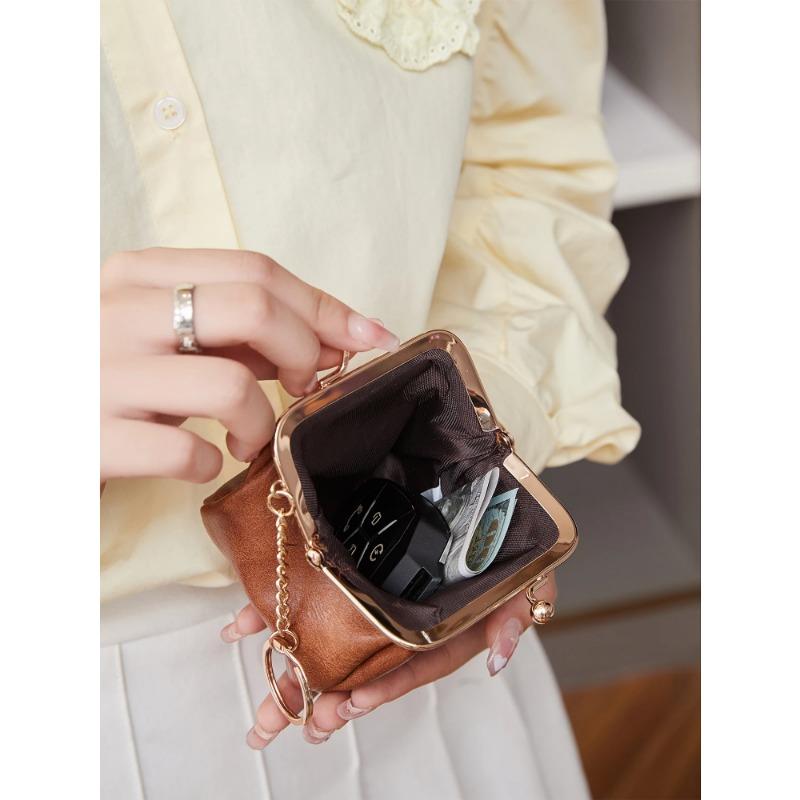 Retro Mini Lock Clip Coin Purse, Daily Portable and Cute Handheld Storage, Solid Color Simple  Key Bag
