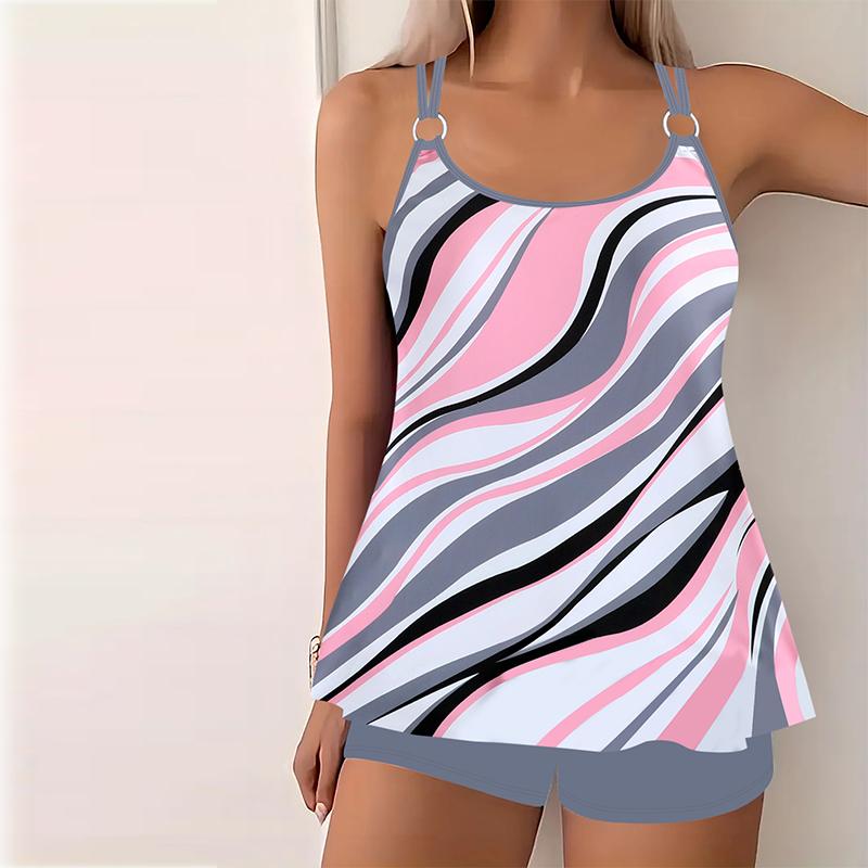 

Женские купальники танкини, комплект из 2 предметов, купальник с фрагментарными цветами, отпускные купальные костюмы 3XL серый