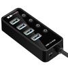 4-Port USB 3.0 Hub with Independent Switches and Quick Charge Port