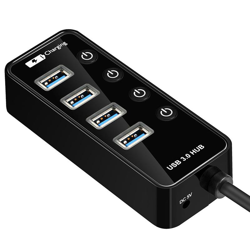 4-Port USB 3.0 Hub with Independent Switches and Quick Charge Port