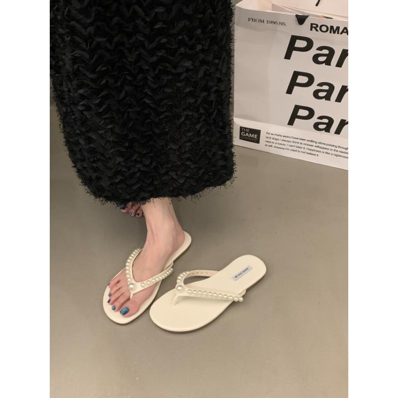 Fashion New Style Beach Shoes Low Woman's Slippers Slides Rubber Flip Flops String Bead Flat Hawaiian Glitter PU Hoof Heels Fabric Shoes