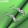 925 Sterling Silver AAA Zircon Dolphin Piercing Earrings Fashion Charm Wedding Jewelry