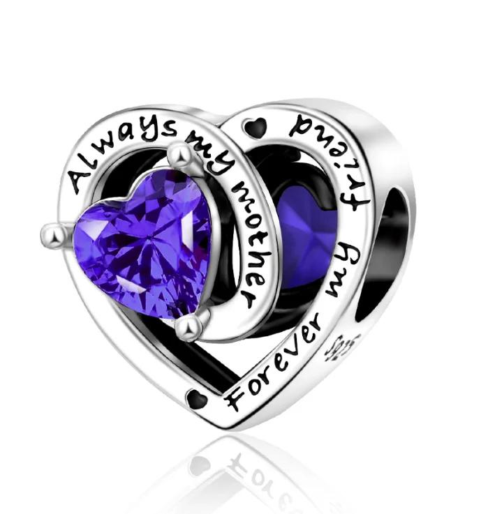 Authentic Charms Copper Craft Ttwelve Months Heart Birthday Stones Colored Beaded Pendant Handmade Bracelet Ladies Jewellery Present