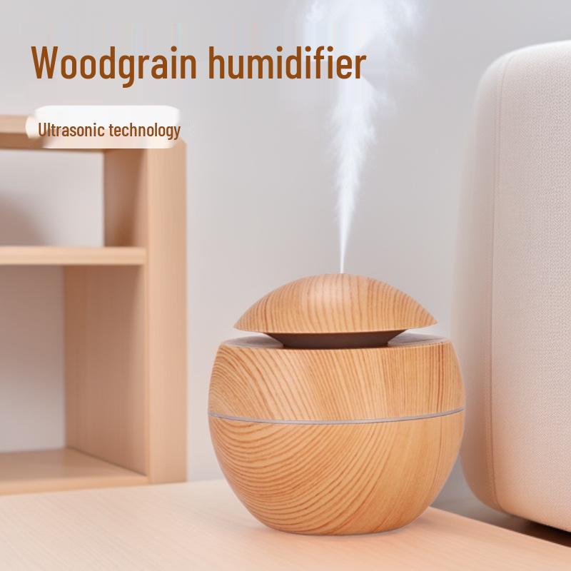 Wood Grain Ultrasonic Aroma Diffuser & USB Humidifier with Silent Lamp