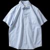 Striped Short-Sleeved Shirt Men's Summer Cotton Oxford Top Simple Japanese Style Artistic Retro Loose Casual Shirt