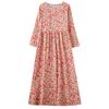Early Spring Floral Vacation Style Travel Round Neck Retro Long Dress for Women Long Sleeved Vintage Dresses