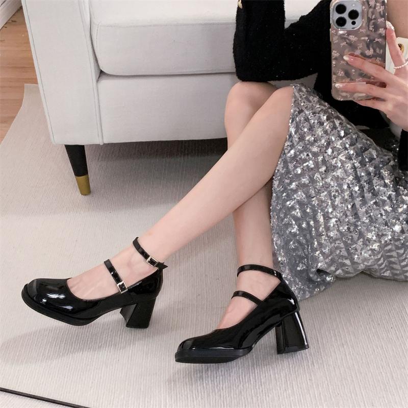 Fashion IPPEUM Red Mary Janes Shoes For Women Chunky Heel Ballet Shoes PU Leather Pumps High Heels