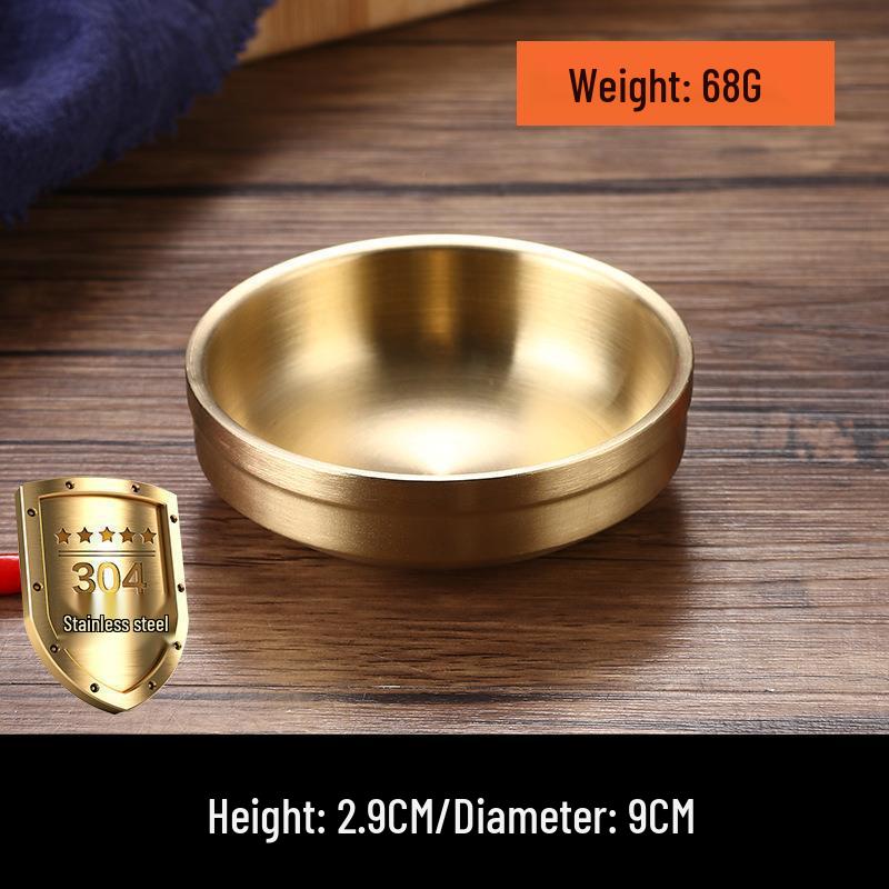 Golden Double-Layer Korean Cuisine Bowl - 304 Stainless Steel, Ideal for Rice, Soup, Kimchi, and Cold Noodles.