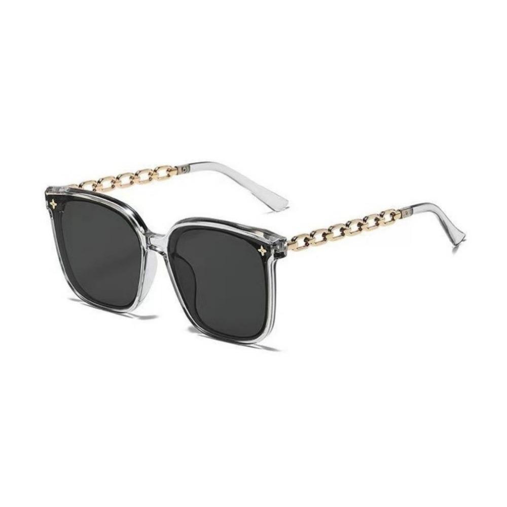 2PCS Chic Shining Sequins Link Chain Frame Over Sized Sunglasses for Women Men Trendy Shades Anti-radiation Eyewear