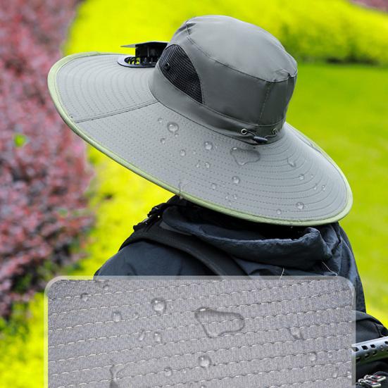 Solar Fan Bucket Hat Adjustable Wide Brim Sun Hat with Built-in Solar Panel Cooling Fan Hiking Fishing UV Protection Hat