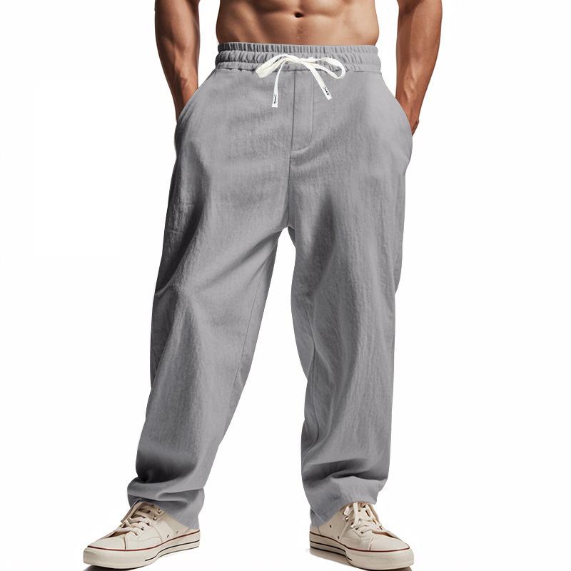 Men’s Summer Linen Plus-Size Loose-Fit Trousers with Elasticated Waist – Breathable, Relaxed-Fit Cotton-Linen Trousers for The Beach and Leisure