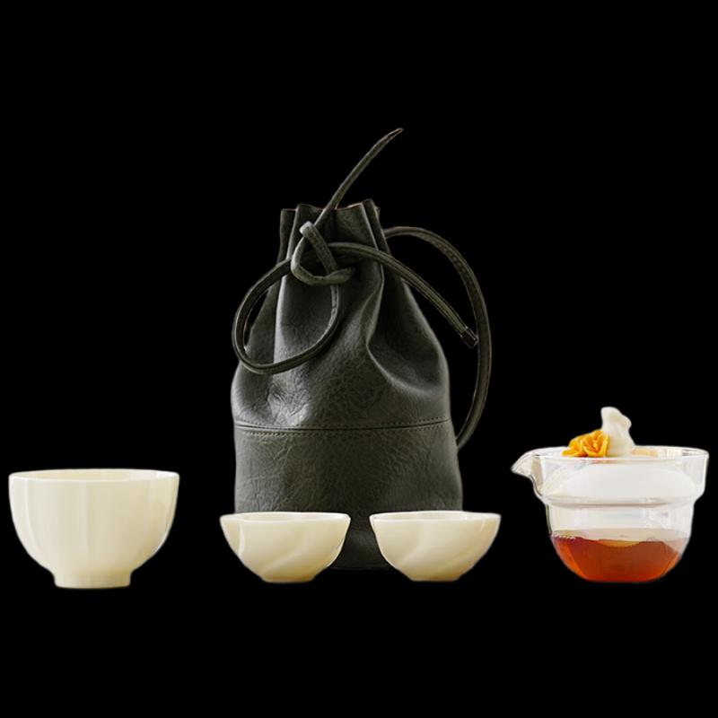 Handcrafted Portable Ceramic Tea Set - Jade Rabbit & Floral Design