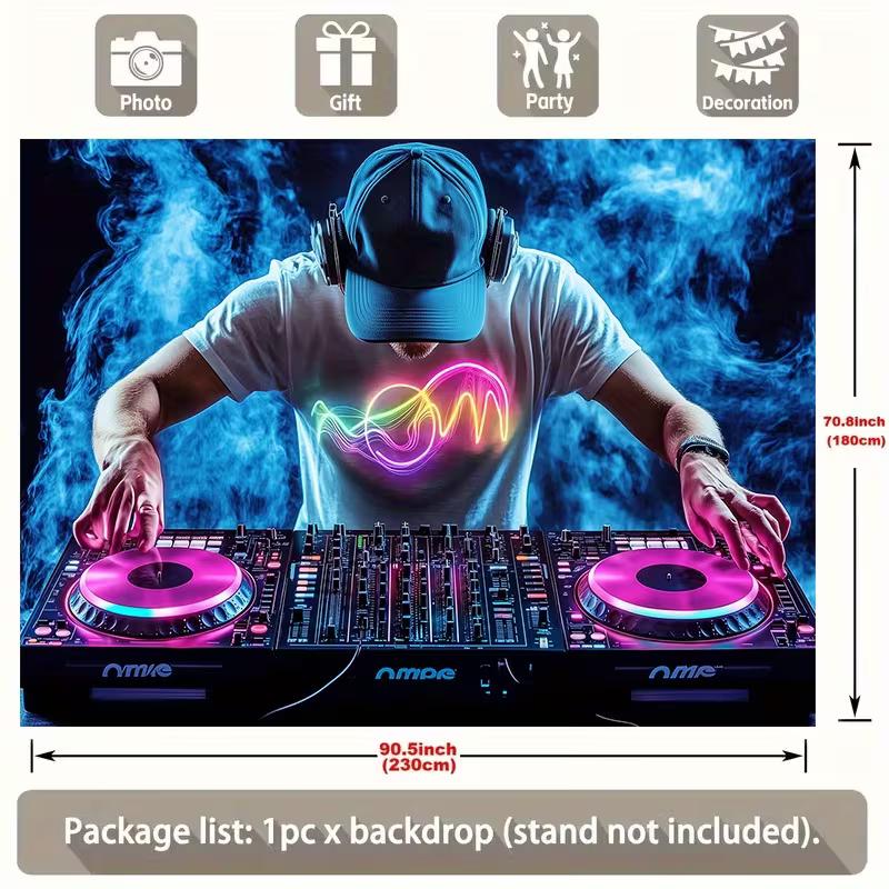 Electronic Music DJ Tapestry, DJ Turntable with Smoke Wall Art for Bedroom & Festival Decor