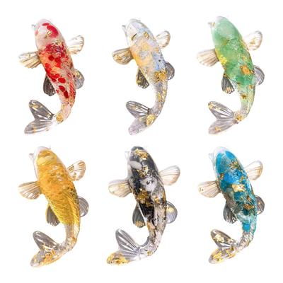 Figurine Mignonne de Poisson Koi en Résine Époxy Statue d'Animal Porte-Bonheur pour Bureau Étagère Décoration Micro-Paysage