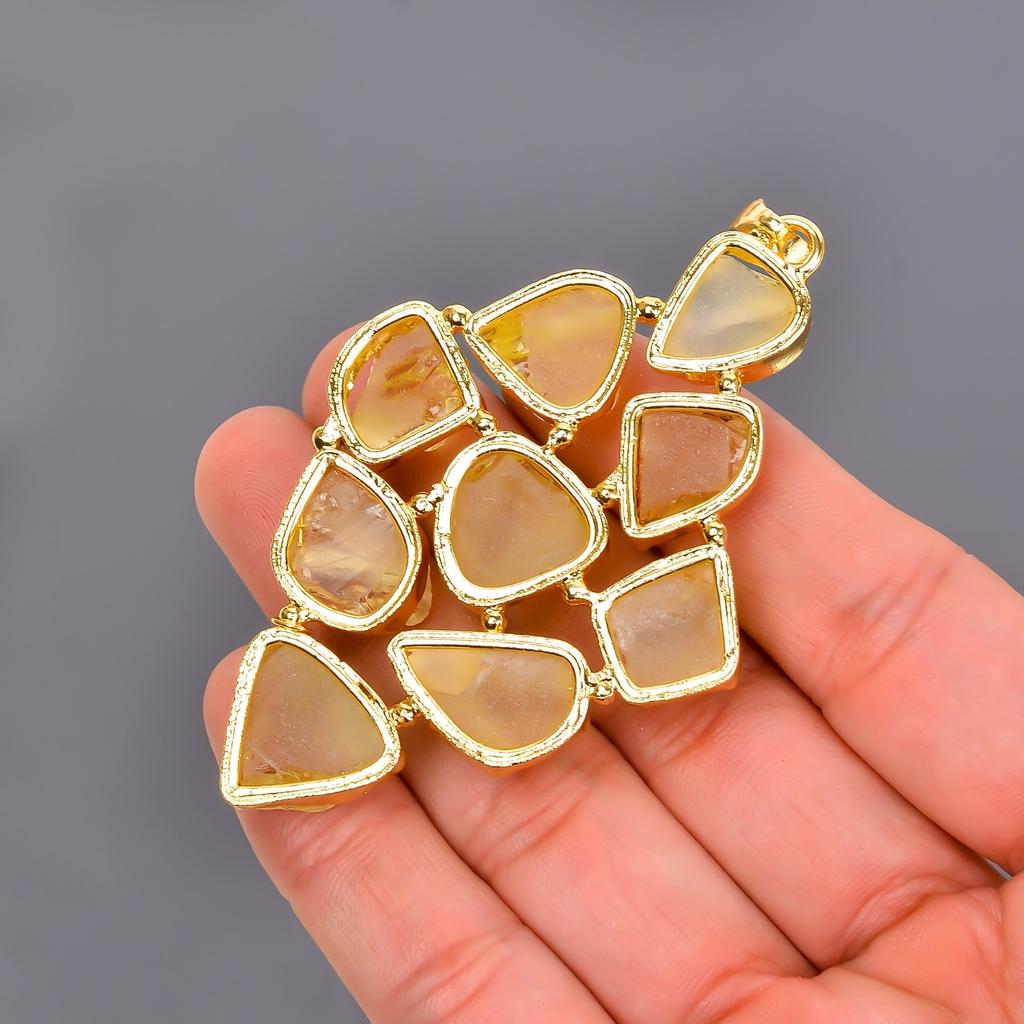 Citrine Gemstone Gold Finish Anniversary Electroformed Birthday Pendant Jewelry V-118
