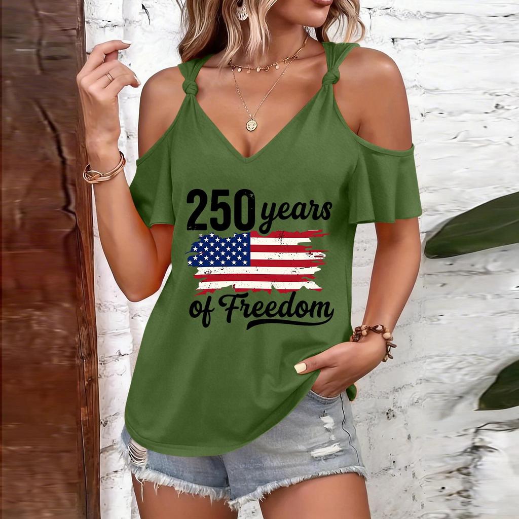 Blouses Manches Courtes pour Femmes Épaules Dénudées Col en V Chemises Manches Courtes pour Femmes avec Graphique Imprimé Hauts Manches Courtes pour Femmes Coupe Décontractée