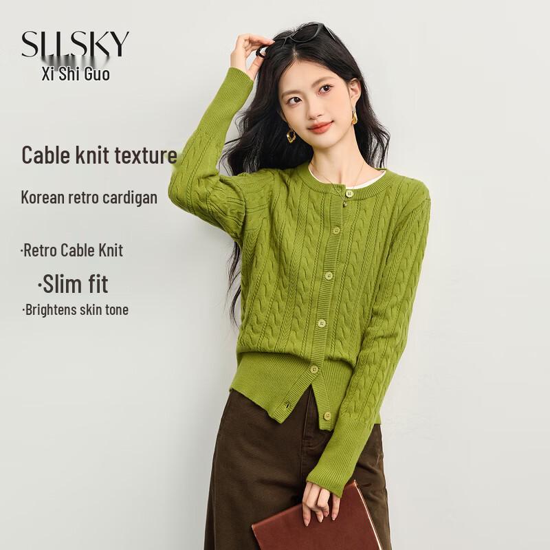 Sllsky Women's Cardigan Cable Knit Sweater