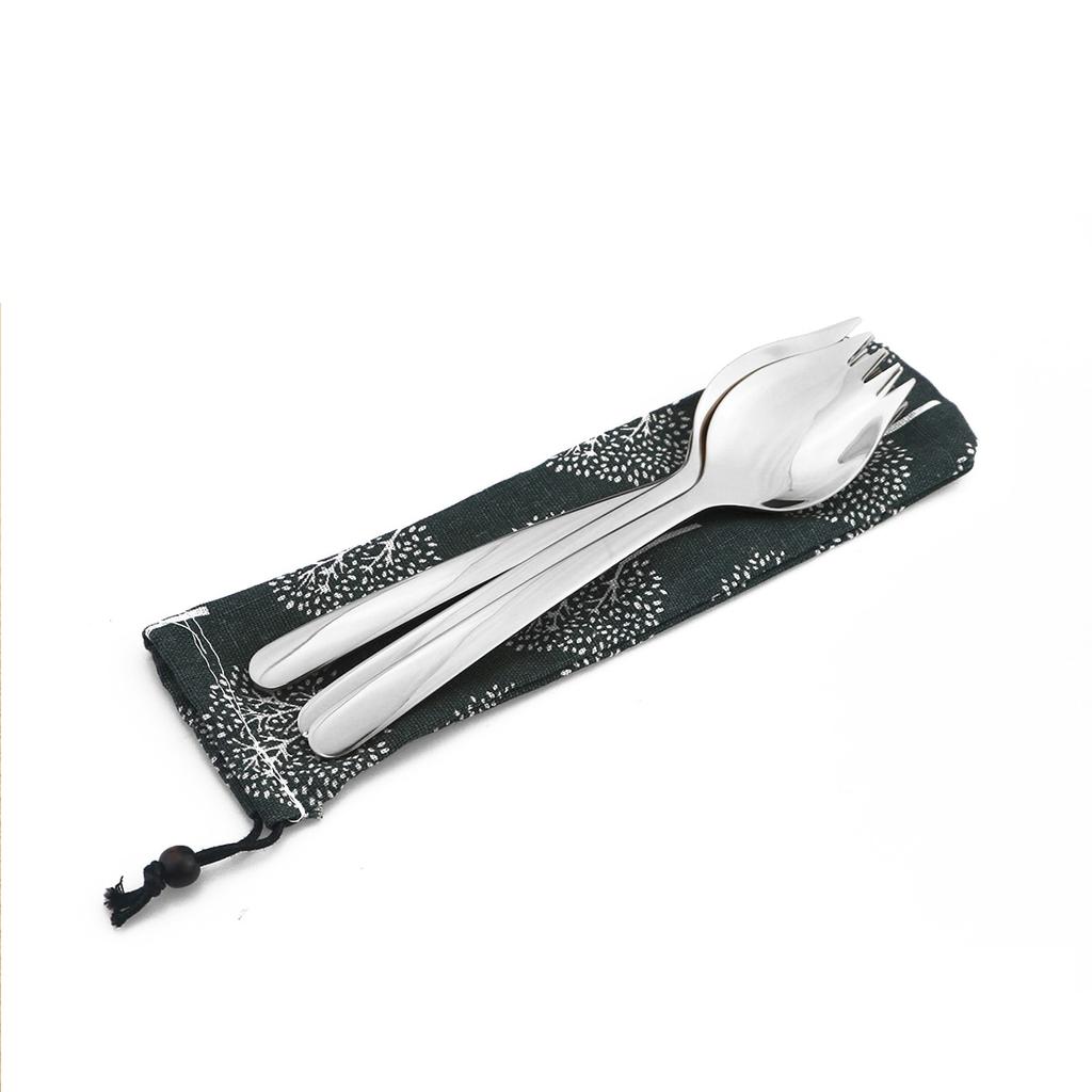 4 Piezas Vajilla Negra Camping Viaje Un Cuchillo y Tenedor Cubiertos Anfibios Cuchara Tenedor Acero Inoxidable 304 Fideos Aperitivo