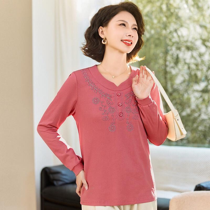 Paster Women's Embroidered Round Neck Long Sleeve T-Shirt