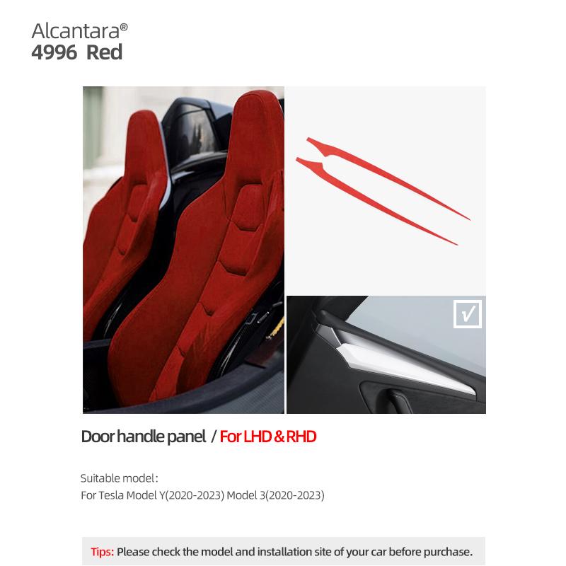 Betterhumz For Tesla Model Y Model 3 Car Door Handle Side Trim Armrest Strip Made of Alcantara Cover Interior Decor Accessories