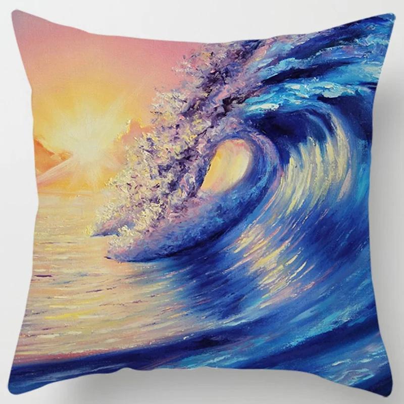 Home Decor Dynamic Ocean Waves Printed Pillow Covers Pattern Cushion Cover Suitable For Sofa Bedroom Car Pillow Cover