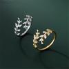 925  Silver small leaves micro-insert opening ring simple fashion sweet temperament leaf ornaments