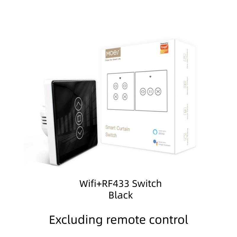 Moes Tuya WiFi RF433 2.5D Arc Curtain Switch Glass Touch Panel For Roller Blinds Shutters Switch Smart APP Wireless Remote Alexa Only Black Switch