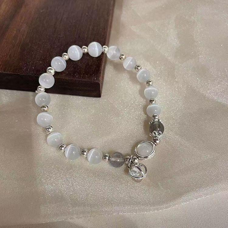 Fehér Holdfény Obszidián kristály karkötő lányoknak - Divatos ajándék barátnőknek