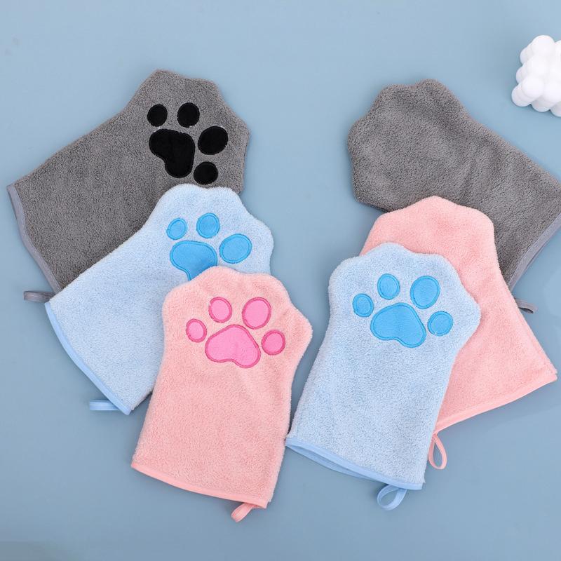 Paw Bathing Towel For Cats Puppy, Machine-Washable Reusable Pet Grooming Towel - Soft, Absorbent Quick-Dry Bath Mitt