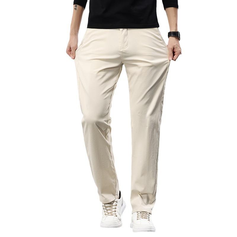 2024 New Spring And Autumn Thin Men'S Pure Cotton Slim Fit Casual Pants Autumn Off White Ice Silk Pants Straight Leg Pants