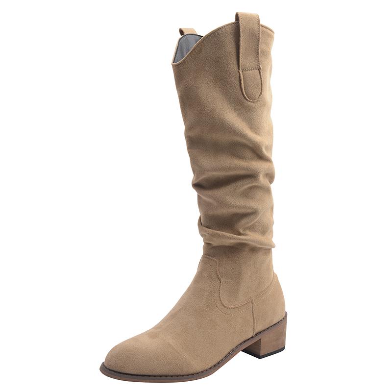 Fashion Autumn Winter Vintage Woman Knight Knee High Boots Shoes Ladies Concise Slip On Western Cowboy Botas