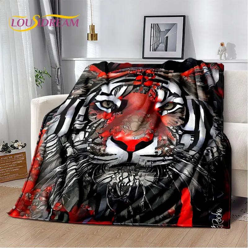 3D-Cartoon-Tiger, Wolf, Löwe, Leopard, Tier, Plüschdecke, Flanelldecke, Überwurf, Decke für Wohnzimmer, Schlafzimmer, Bett, Sofa, Picknick