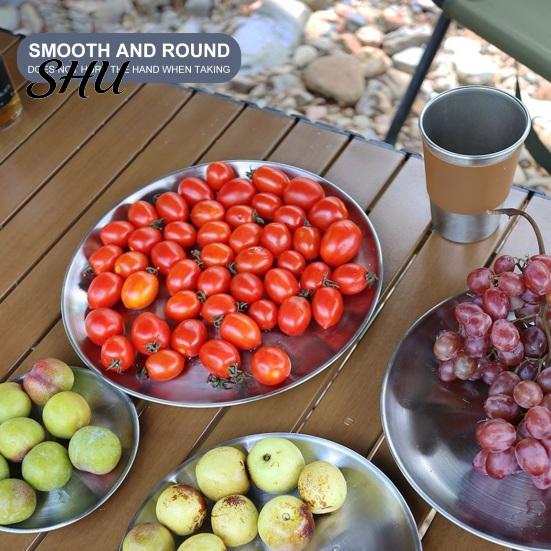 Outdoor Picnic Plate Camping Dinner Stainless Steel Serving Rustproof Integrated Design Heat-Resistant Reusable Dishwasher Safe Feeding