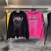 Unisex Loose Fit Two Piece Tracksuit Long Sleeve Hoodie Elastic Waist Sweatpants Spider Rhinestone Print Streetwear Matching Outfit Set