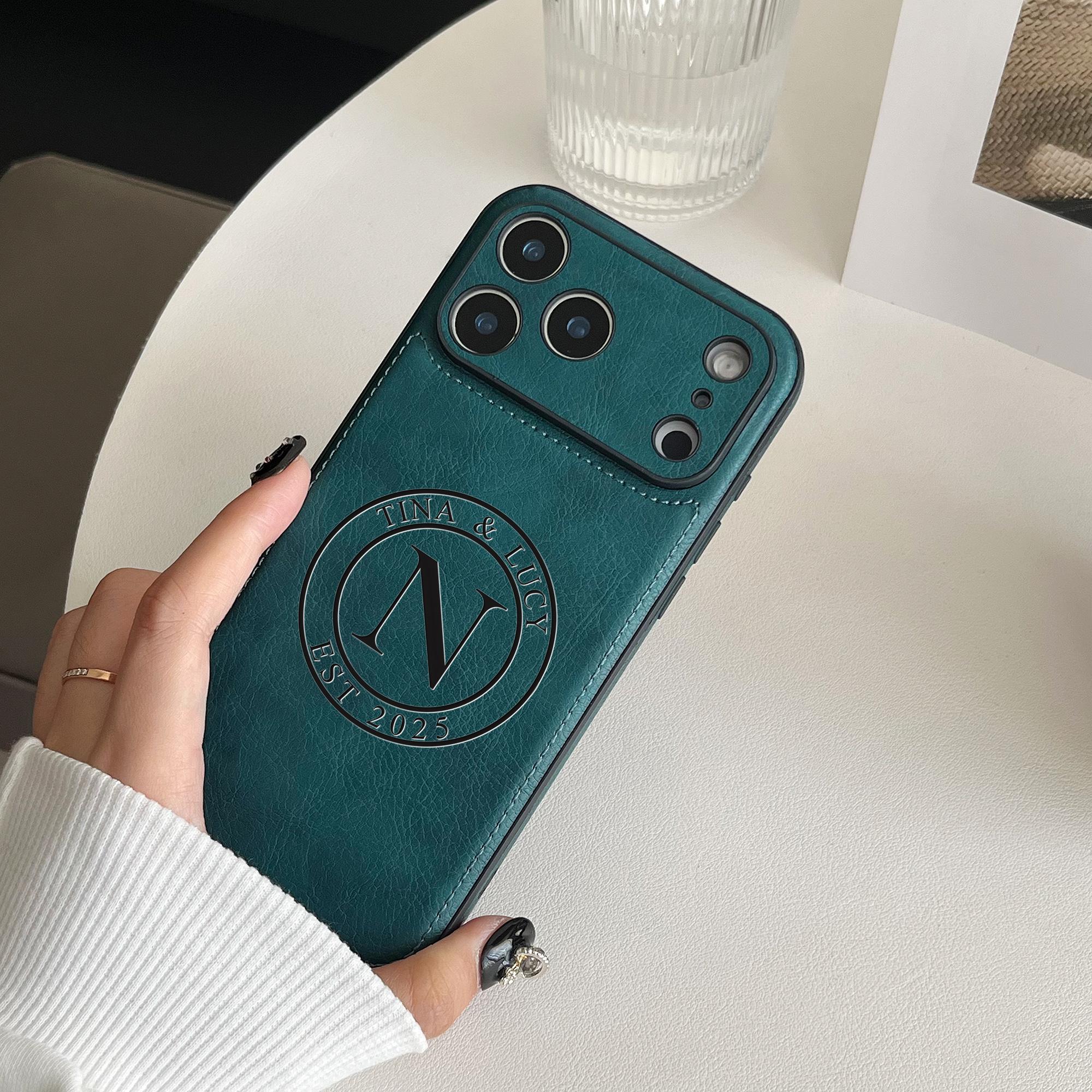 

Personalization Custom Letter Name Faux Leather Laser Engraving Phone Case For iPhone 11 12 13 14 15 16 17 Pro Max Plus 17 Air For iPhone 15Pro
