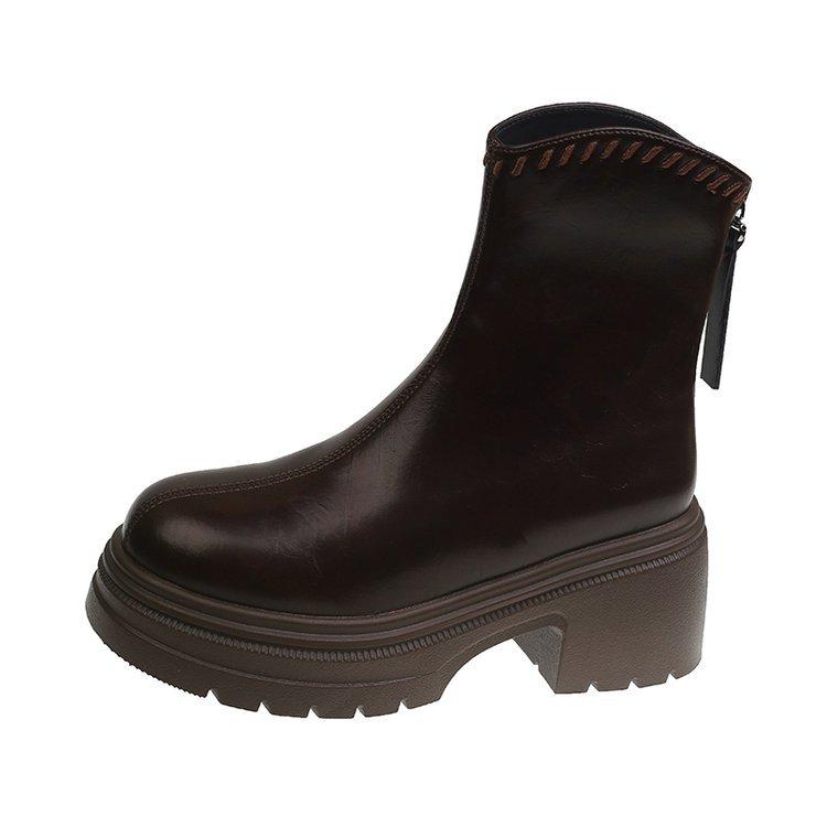 Leather Platform Martin Boots Women's Autumn 2025 New Black Heightening Boots Women's Fashion Casual Leather Short Boots