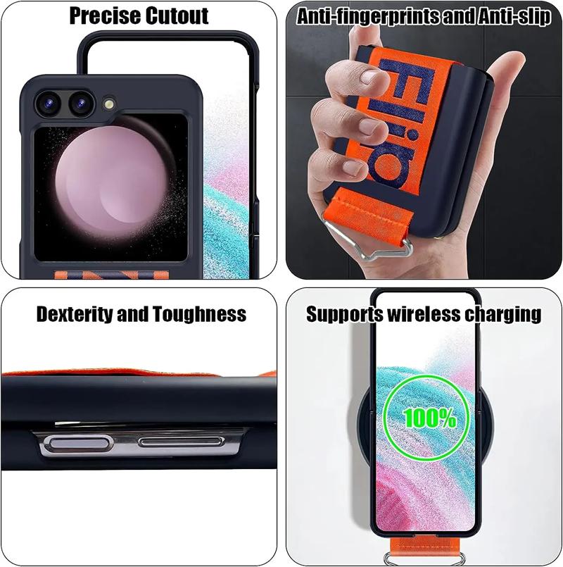 Luxury Wrist Strap Ring Holder Case for Samsung Z Flip 6 5 3 4 5G Slim Matte Shockproof Hand Chain Band Cover For Galaxy ZFlip 5