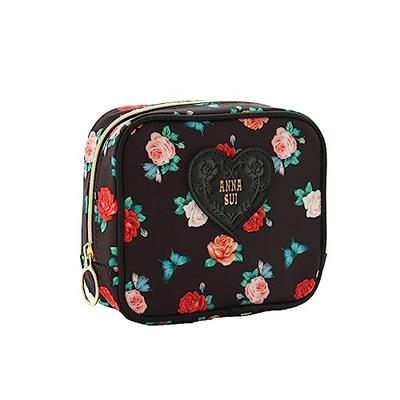 ANNA SUI Quadratische Tasche mit Herz-Plakette (Schwarz) - Rosenblumen-Print, Geschenk für Frauen, 000151-0002-02