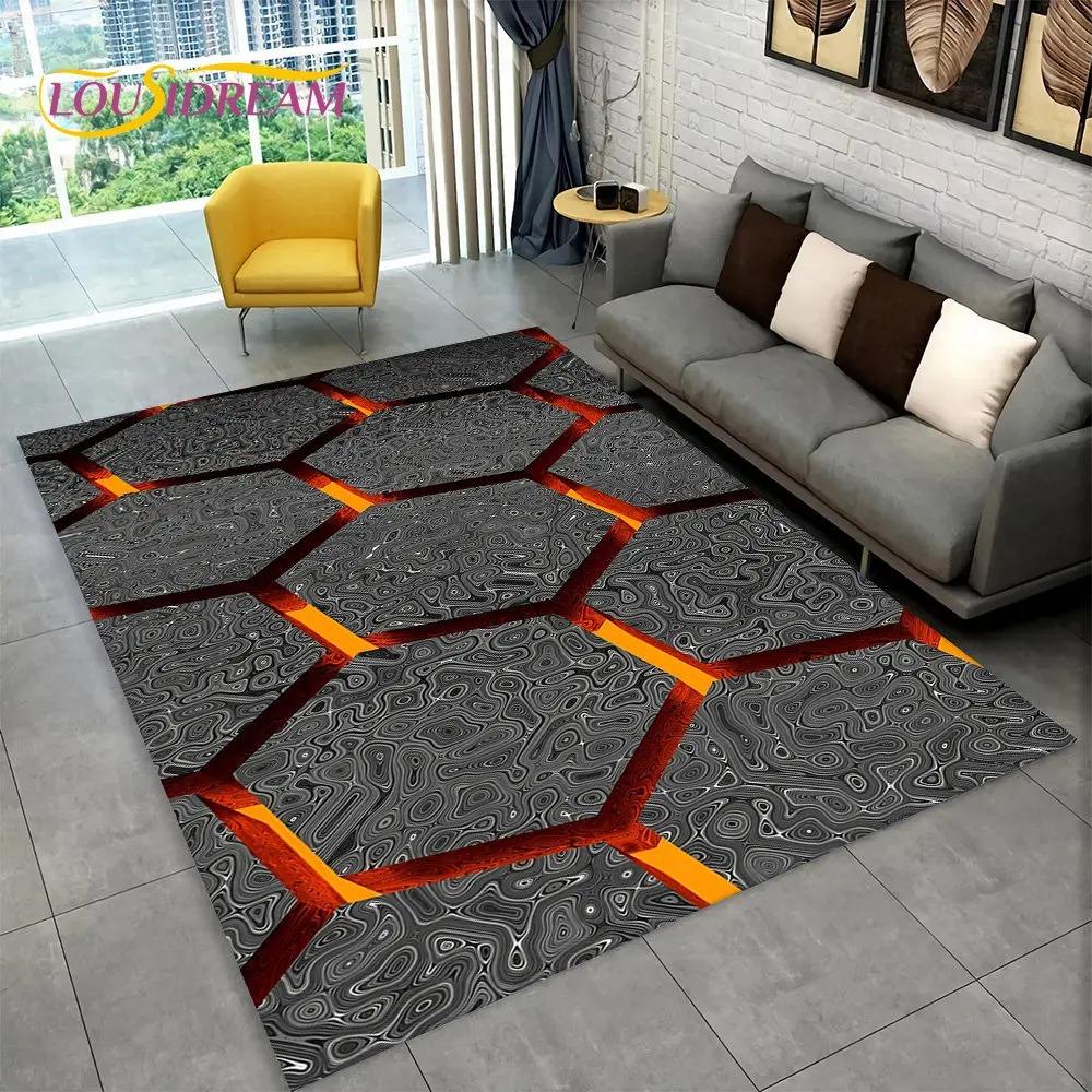 3D Abstrakt Modern Geometrisch Illusion Teppich, Teppich für Wohnzimmer Schlafzimmer Sofa Fußmatte Dekor Kinderspiel Rutschfeste Bodenmatte