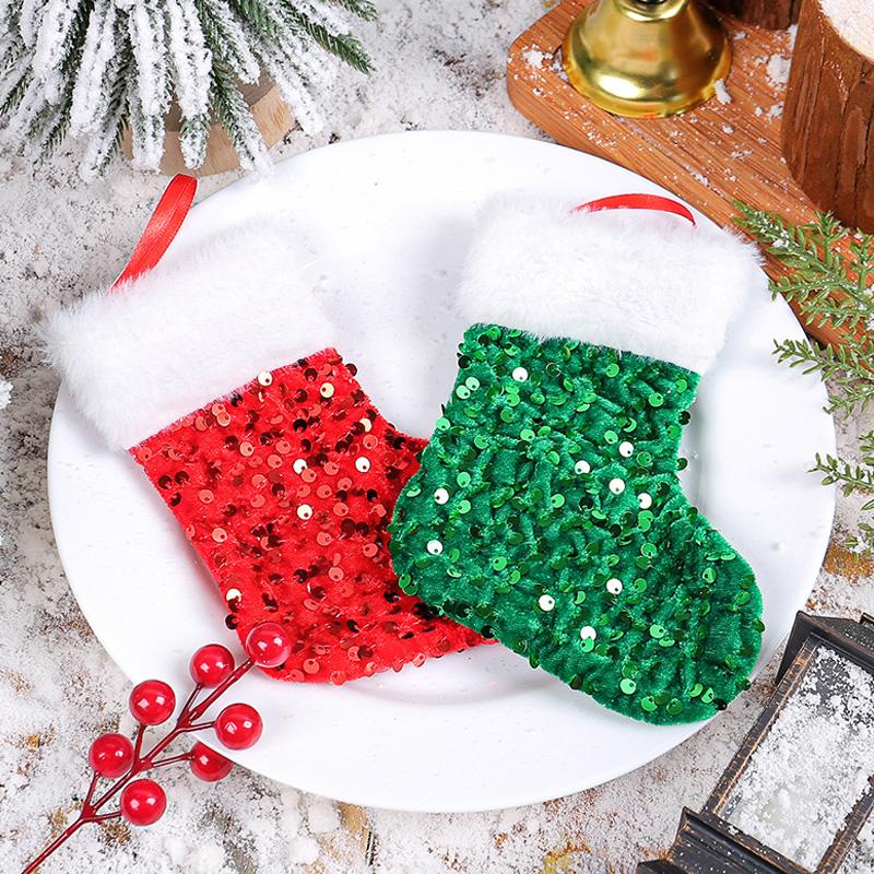 Sequin Christmas Socks Xmas Tree Hanging Ornaments Christmas Decorations Xmas Candy Gift Bag Navidad 2025 Party Home Decor