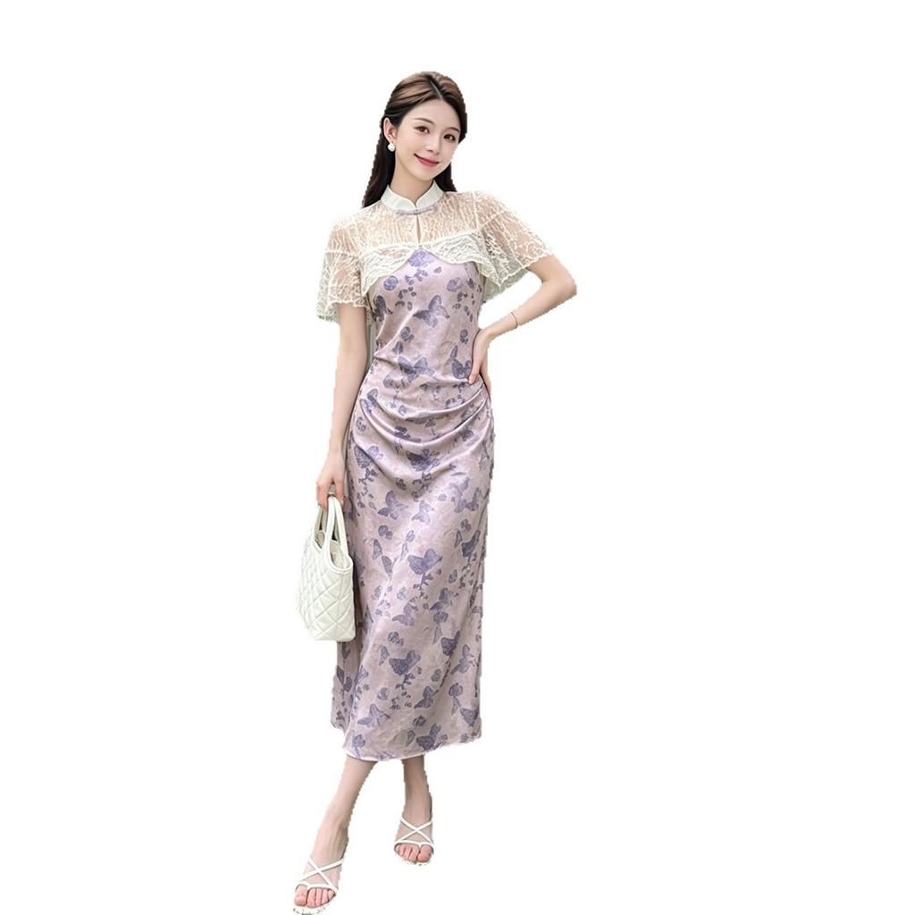 [Spot] Summer new fashionable versatile long dress, simple and high-end version, waist and thin women's dress
