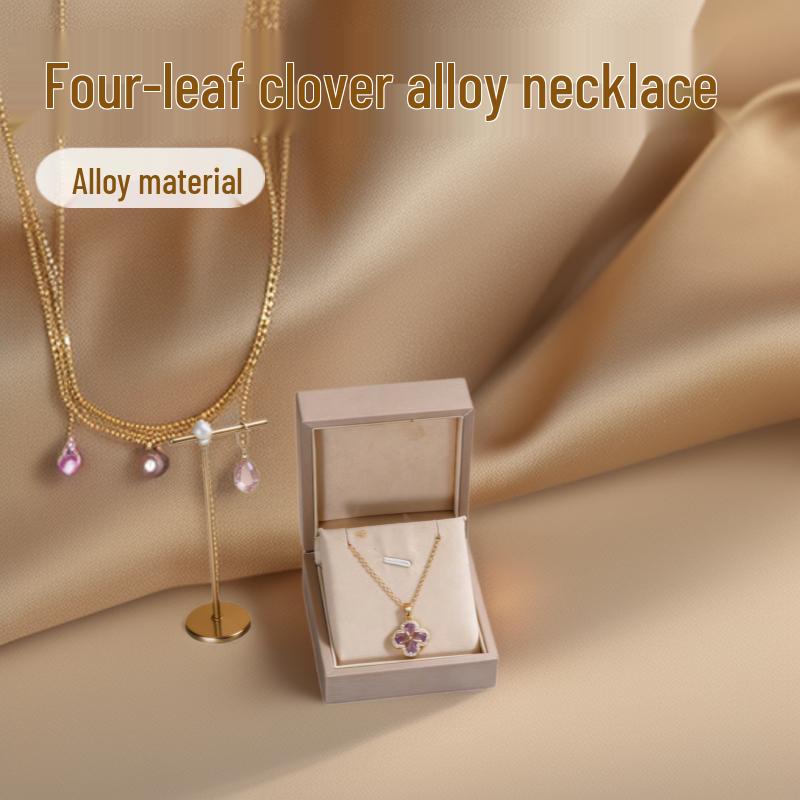 Women s Four-Leaf Clover Alloy Necklace - Elegant Light Luxury фиолетовый