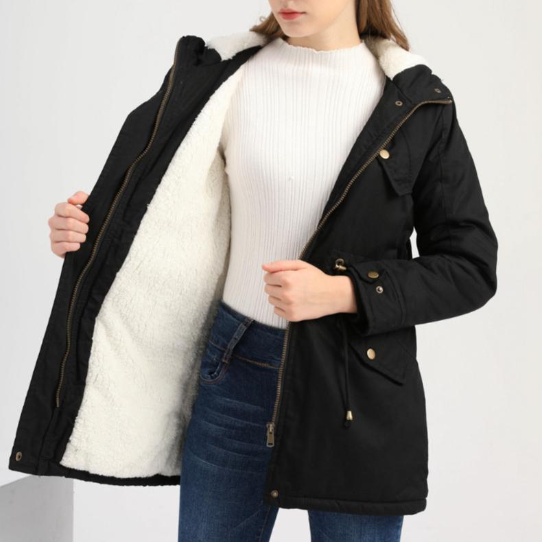 Cotton Jacket Women's Solid Color Hoodie Overcomes Winter Warmth Coat Thick Cotton Coat with Velvet Cotton Coat