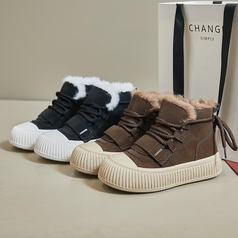 Women's High-Top Sneakers Outdoor Slip-On Faux Fur Lined Snow Boots Casual Lace Up Ankle Booties Winter Warm Shoes Plush Lined Short Boots for Female