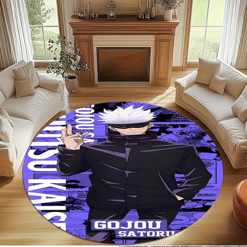 Jujutsu Kaisen Print Round Rug, Washable Floor Carpet, For Entryway Dorm Laundry Room Office Study, Home Decor Birthday Christmas Gift