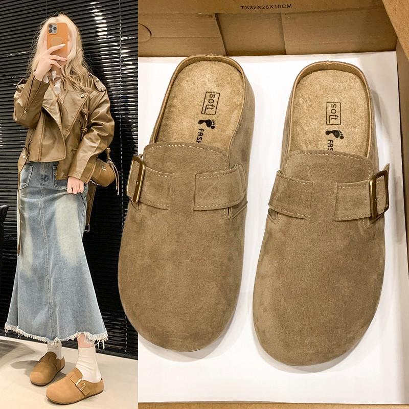 Thick-soled bag head half slippers for women to wear autumn new pregnant women retro soft bottom half slippers