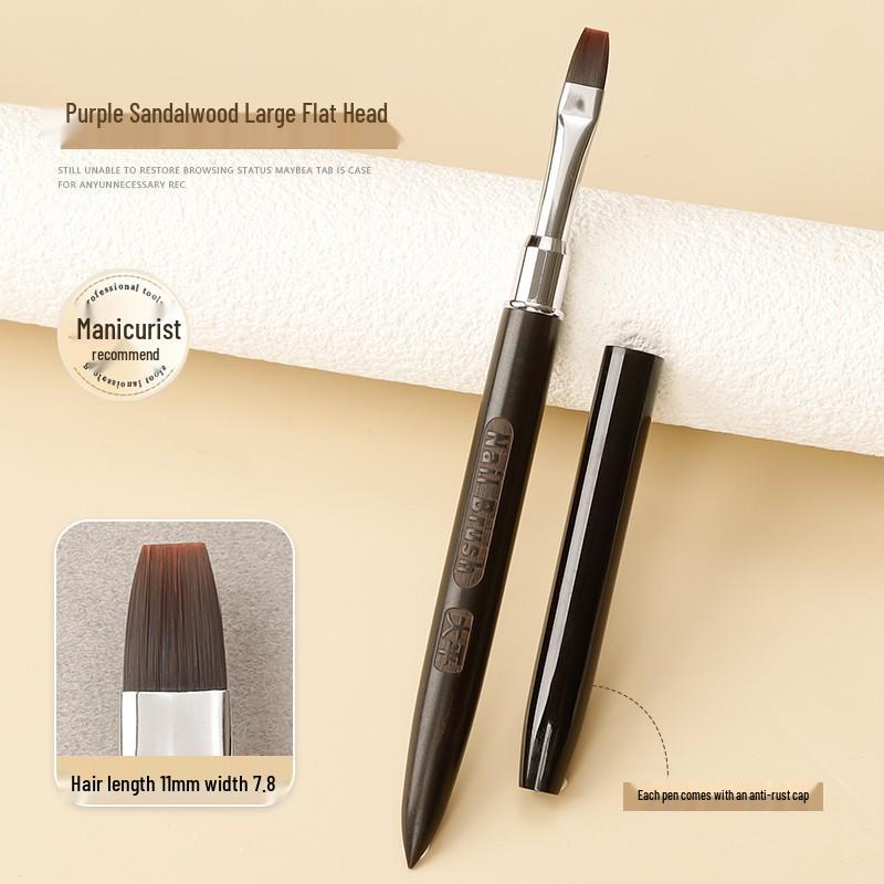 Premium Nail Art Gel Brush with Japanese Sandalwood Handle - Round & Flat Heads