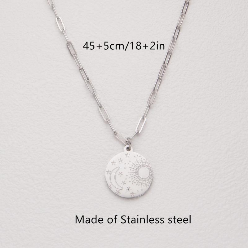 Simple Minimalist Light Luxury Women Stainless Steel Star Moon Sun Clavicle Pendant Necklace