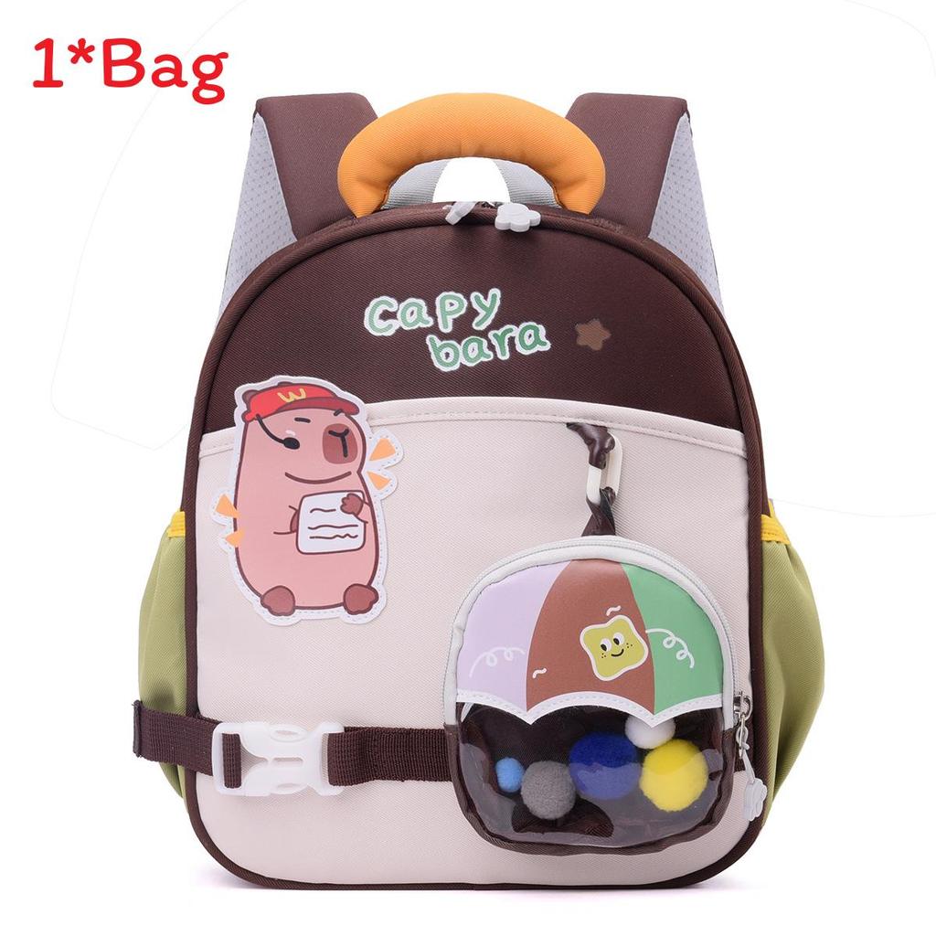 Cartoon Kids Kuromi Capybara Backpack With Breathable Oxford Fabric For School Use Brown