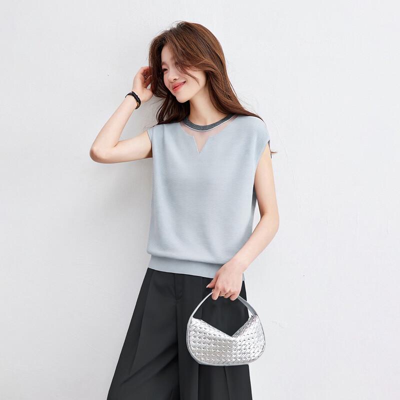 Srcr Women s Silk Blend Mesh Sequin Knit Short Sleeve Top XL